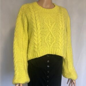 MOTHER Vibrant Yellow Cable Knit Sweater